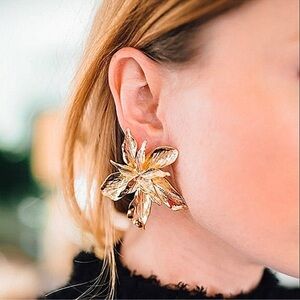 Anthropologie Gold Floral Statement Earrings